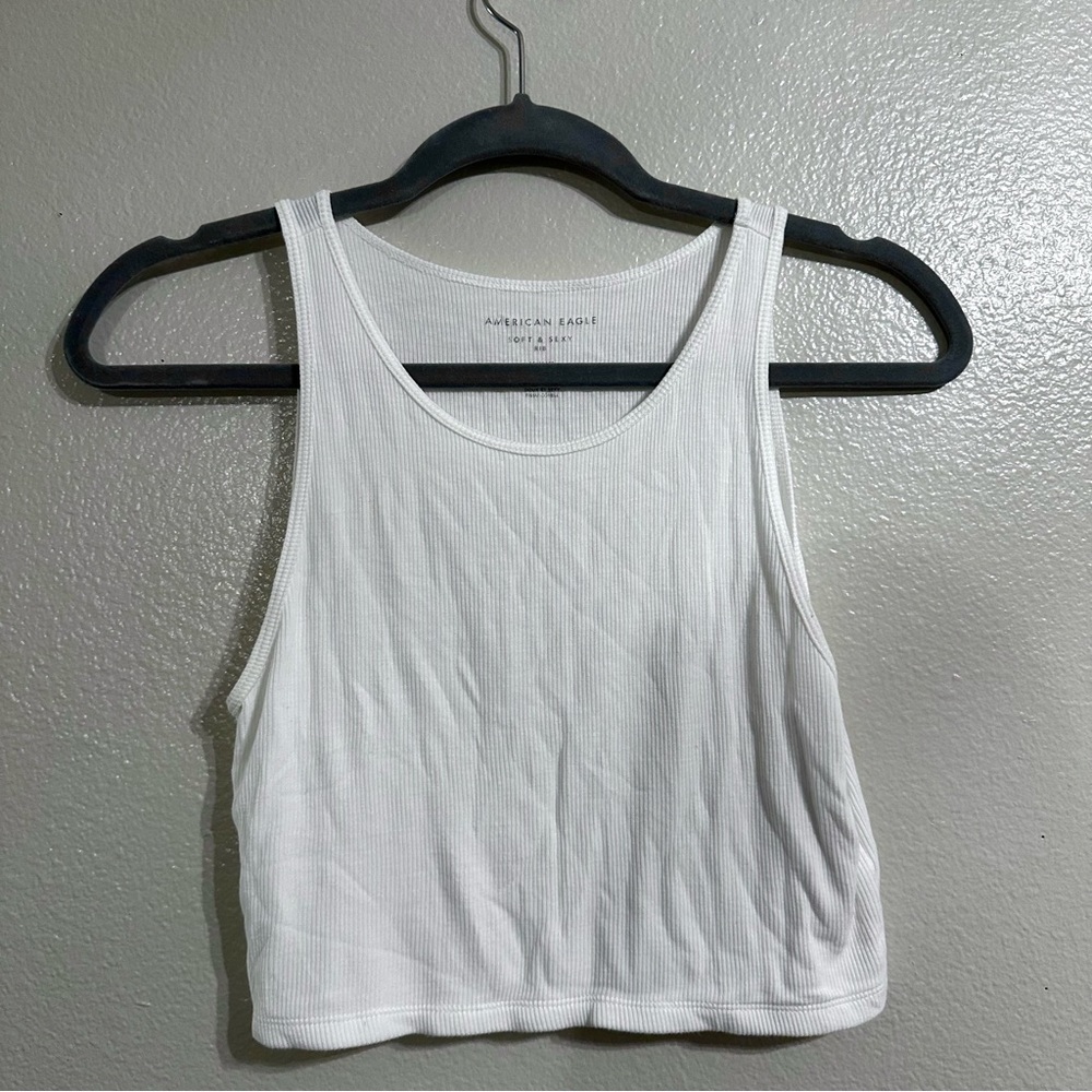 White American Eagle Ribbed High Neck Cropped Tank